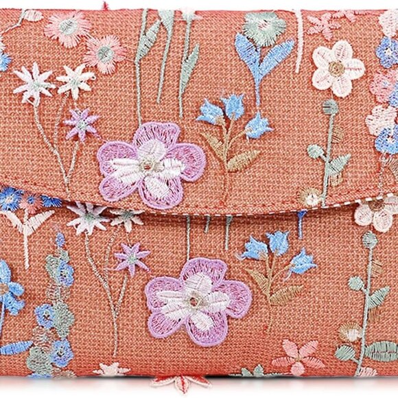 Straw Envelope Clutch Bag with Embroidery for Women Travel Vacation - Picture 1 of 4